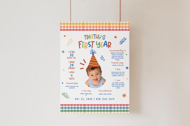 Es divertido cumplir un año, paquete de cumpleaños, paquete de primer cumpleaños, cuadros coloridos para niño, primer cumpleaños colorido, letreros editables para el primer cumpleaños, hito imagen 8