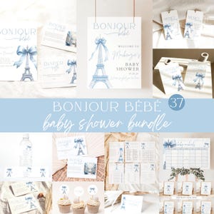 Bonjour bebe Shower Bundle, Bonjour Bébé Boy Baby Shower Invitation Bundle, Eiffel Tower, Parisian Cafe, Paris Baby Shower Bundle, Coquette