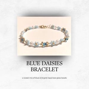 Blue Daisy Glass Seed Bead Bracelet Handmade Daisy Seed Bead Flower Bracelet Handmade