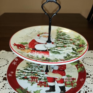 Holiday Wishes 2 Tiered Cake Stand, 2 Tiered Tray, Christmas Decor, Christmas Serving Tray, Tea Service