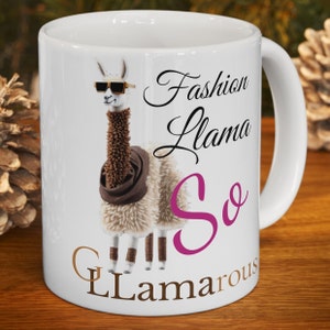 Lama So Gllamarous - Llama Fashion Model Witte keramische koffiemok, Llama Glamour Coffee Cup, Runway Ready Fashion Llama, Cadeau voor haar