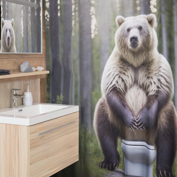 Bear Sits in the Woods Polyester Shower Curtain - Where a Bear sits Curtain for Your Shower - Bathroom Shower Curtain With Bear Print