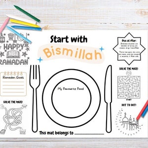 Tovaglietta stampabile per bambini del Ramadan, regalo del Ramadan, artigianato del Ramadan, bambini del Ramadan, attività del Ramadan, Iftar, festa dell'Iftar per bambini