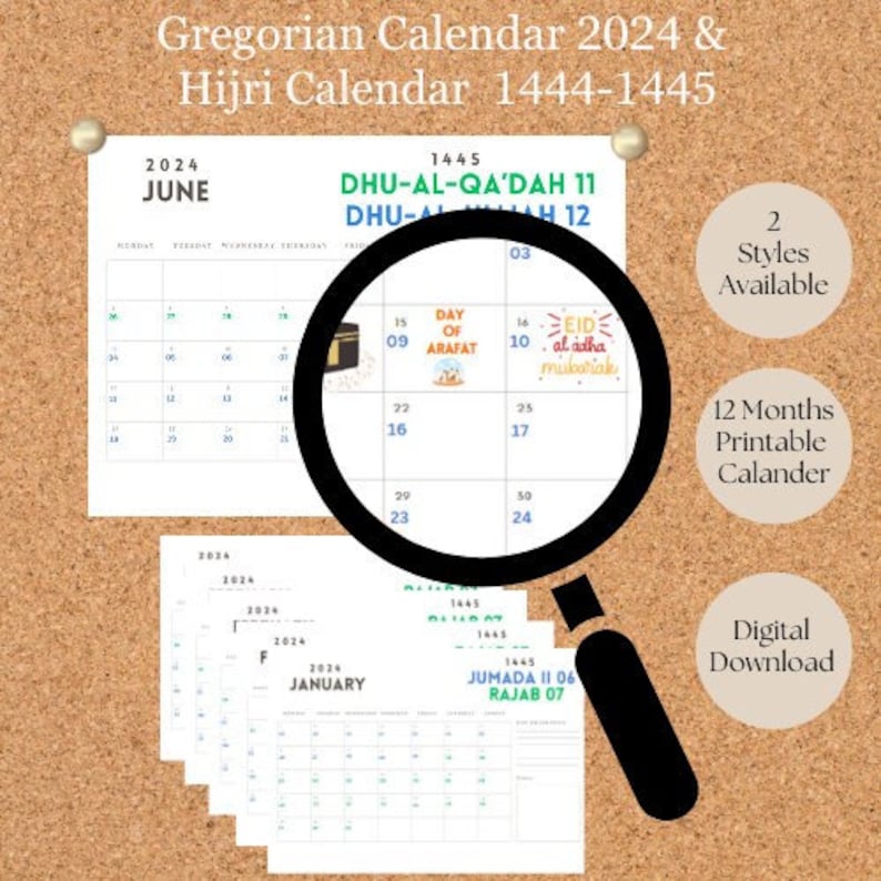 Printable Monthly Islamic Calendar Hijri 1445 1446 and Gregorian