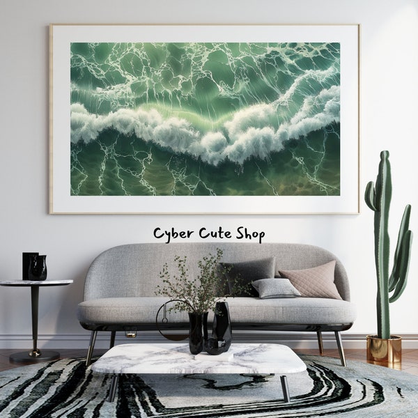 Crystalline Crests: Green Wave Patterns - DIGITAL Art, PRINTABLE Digital Download, instant download for personal use