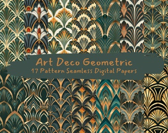 Art Deco Geometric Pattern Seamless Digital Papers - printable scrapbook paper png instant download commercial use 300dpi