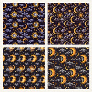 celestial eclipse Pattern Seamless Digital Papers - printable scrapbook paper instant download, commercial use, 300dpi image 4