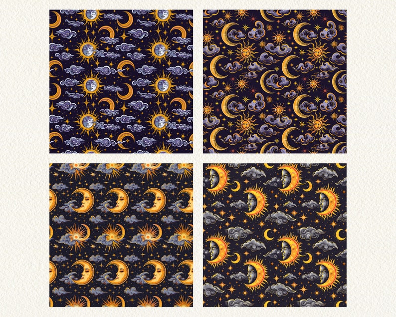 celestial eclipse Pattern Seamless Digital Papers - printable scrapbook paper instant download, commercial use, 300dpi image 4