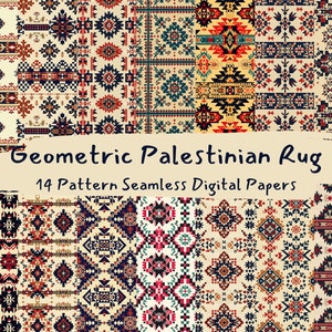 Geometric Palestinian Rug Pattern Seamless Digital Papers - printable scrapbook paper instant download, commercial use, 300dpi