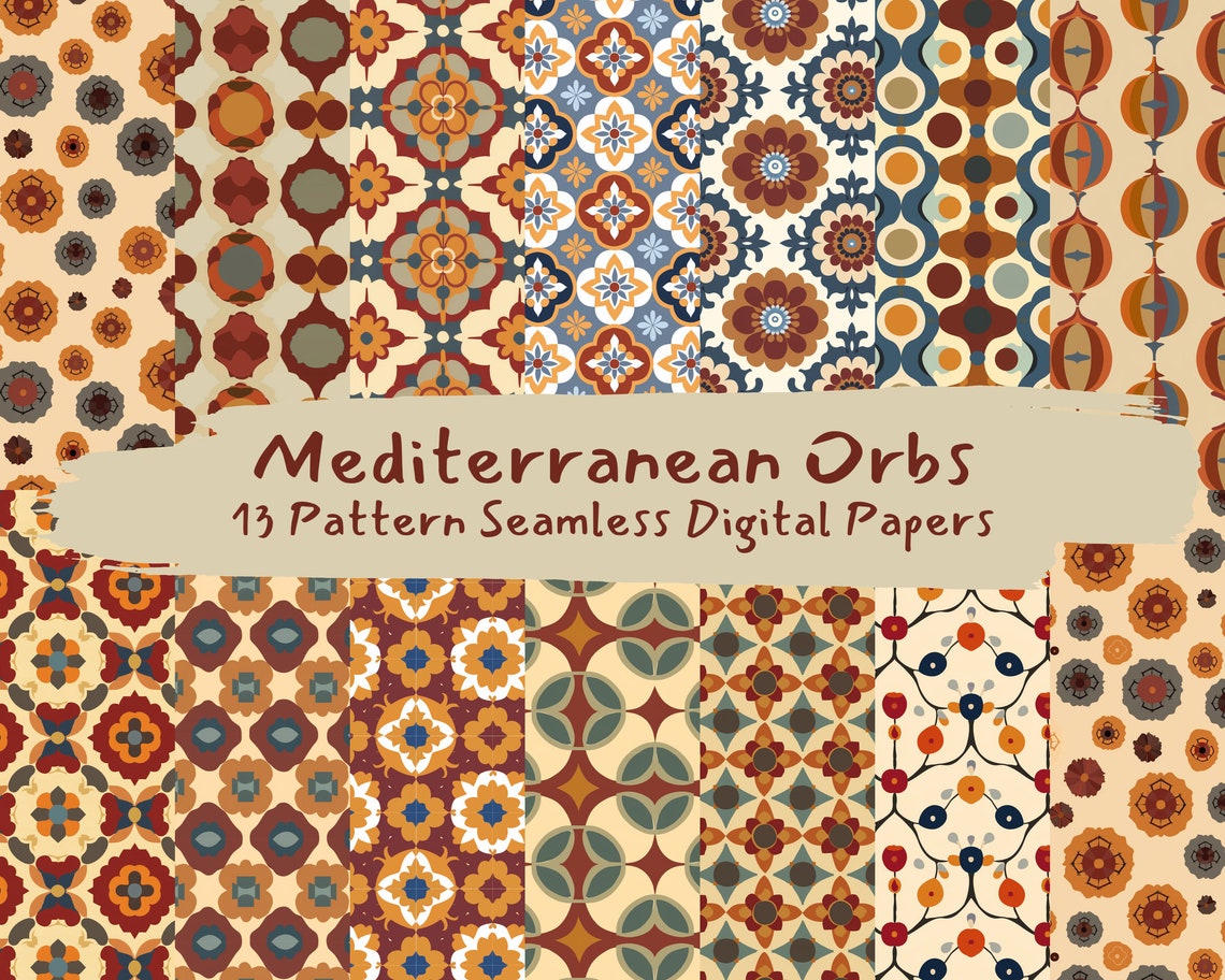 Mediterranean Orbs Pattern Seamless Digital Papers - Printable ...