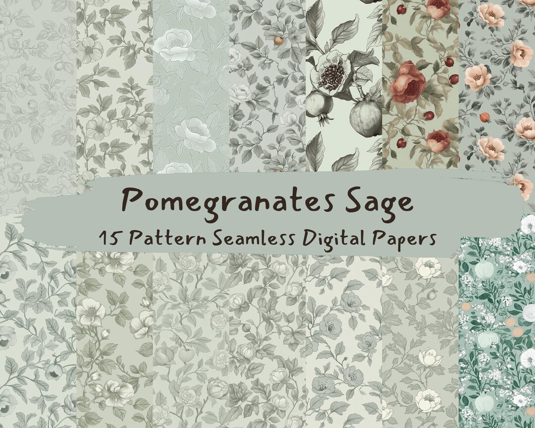 Sage Pattern Sample Pomegranates Sage Pattern Seamless Digital Papers - Printable Scrapbook ...