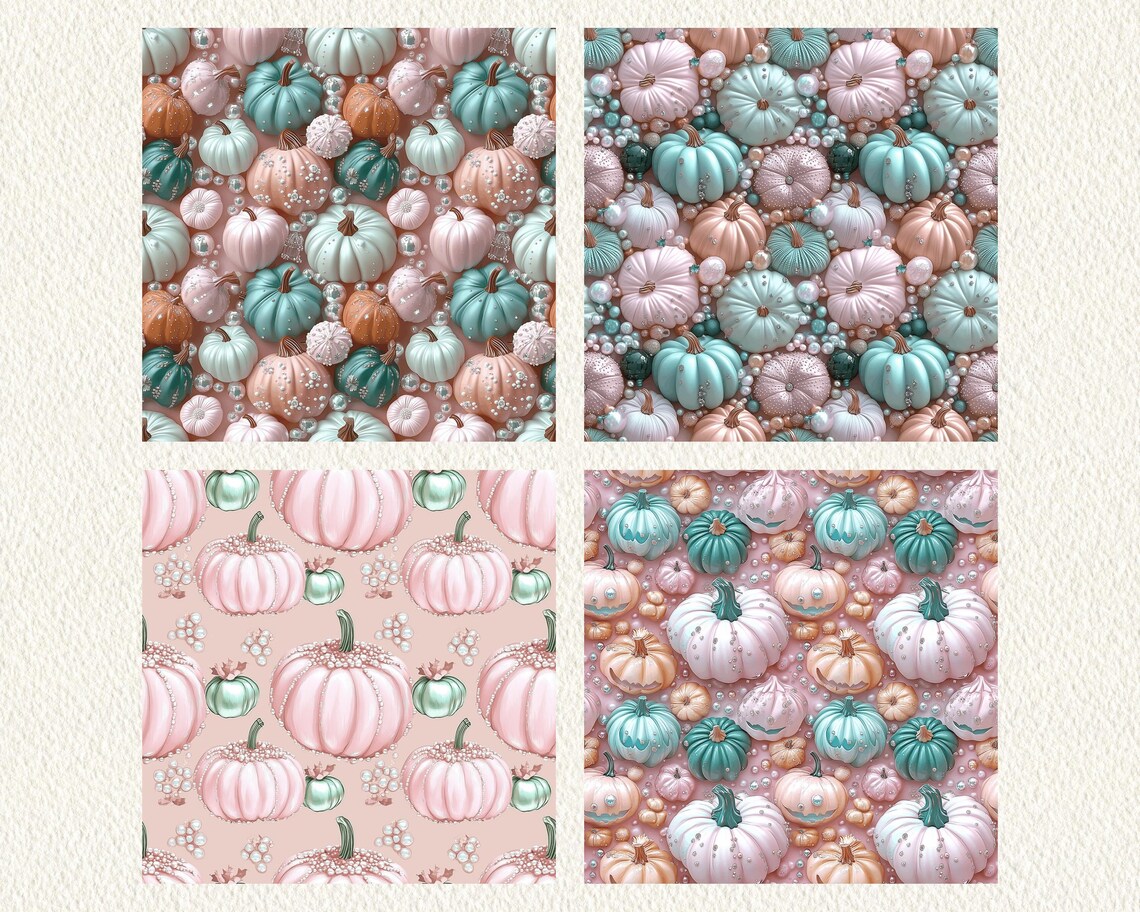 Pastel Pearl Pumpkins Pattern Seamless Digital Papers - Printable ...