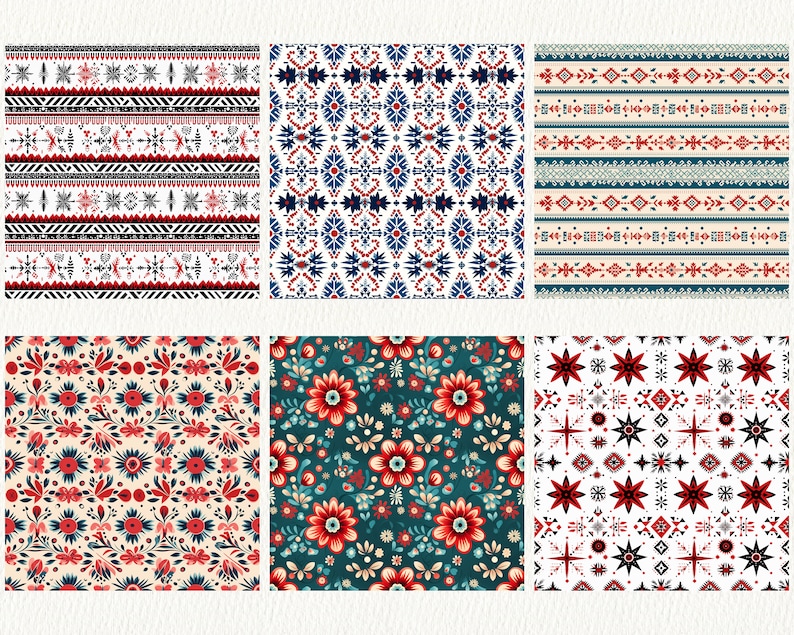 Norwegian Rosemaling Pattern Seamless Digital Papers Tile Patterns ...