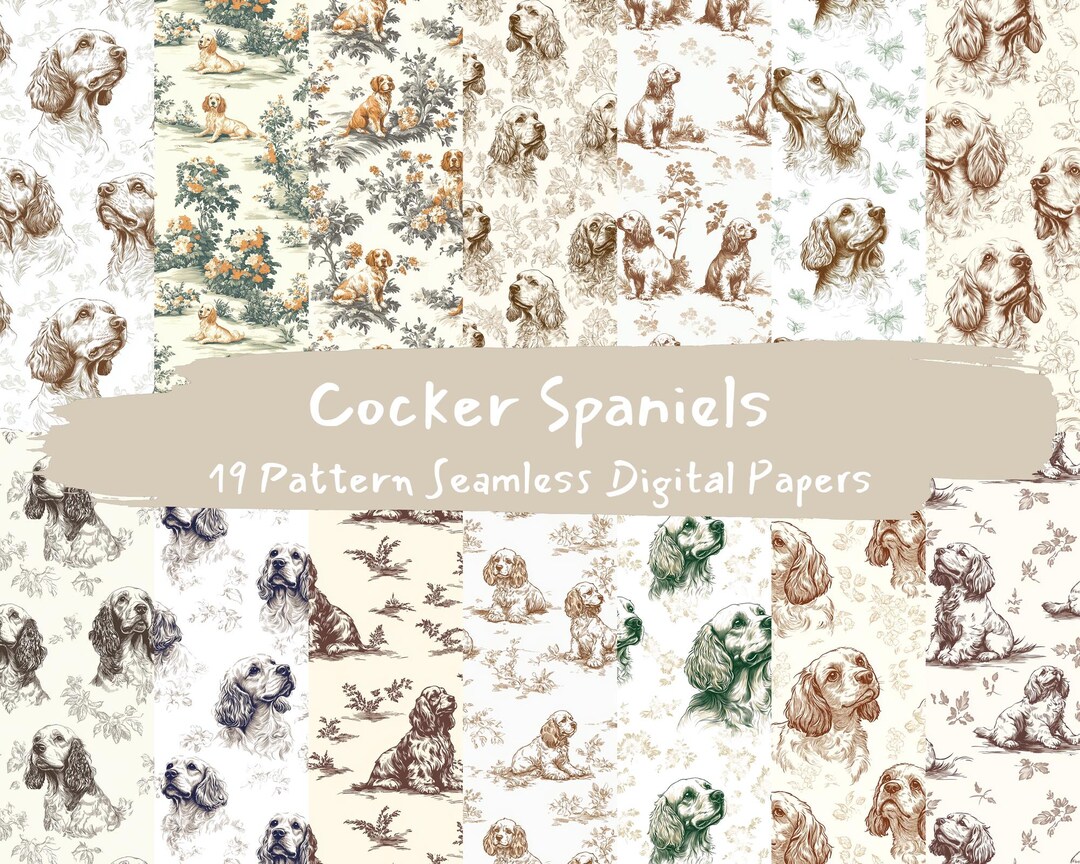 Cocker Spaniels Pattern Seamless Digital Papers - Printable Scrapbook ...