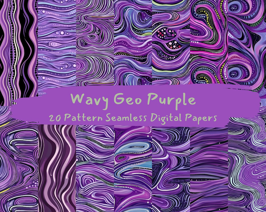 Wavy Geo Purple Pattern Seamless Digital Papers - Printable Scrapbook ...