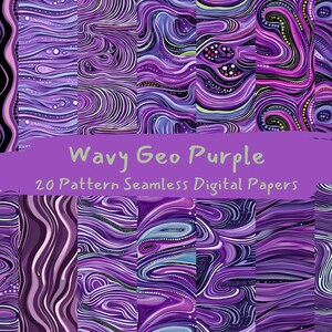 Wavy Geo Purple Pattern Seamless Digital Papers - printable scrapbook paper png instant download commercial use 300dpi