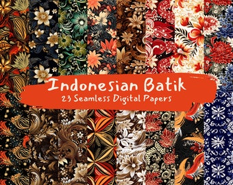 Indonesian Batik Pattern Seamless Digital Papers - tile patterns printable scrapbook paper instant download for commercial use, 300dpi