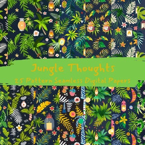 Jungle Thoughts Pattern Seamless Digital Papers - printable scrapbook paper instant download, commercial use, 300dpi
