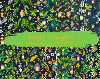 Jungle Thoughts Pattern Seamless Digital Papers - printable scrapbook paper instant download, commercial use, 300dpi
