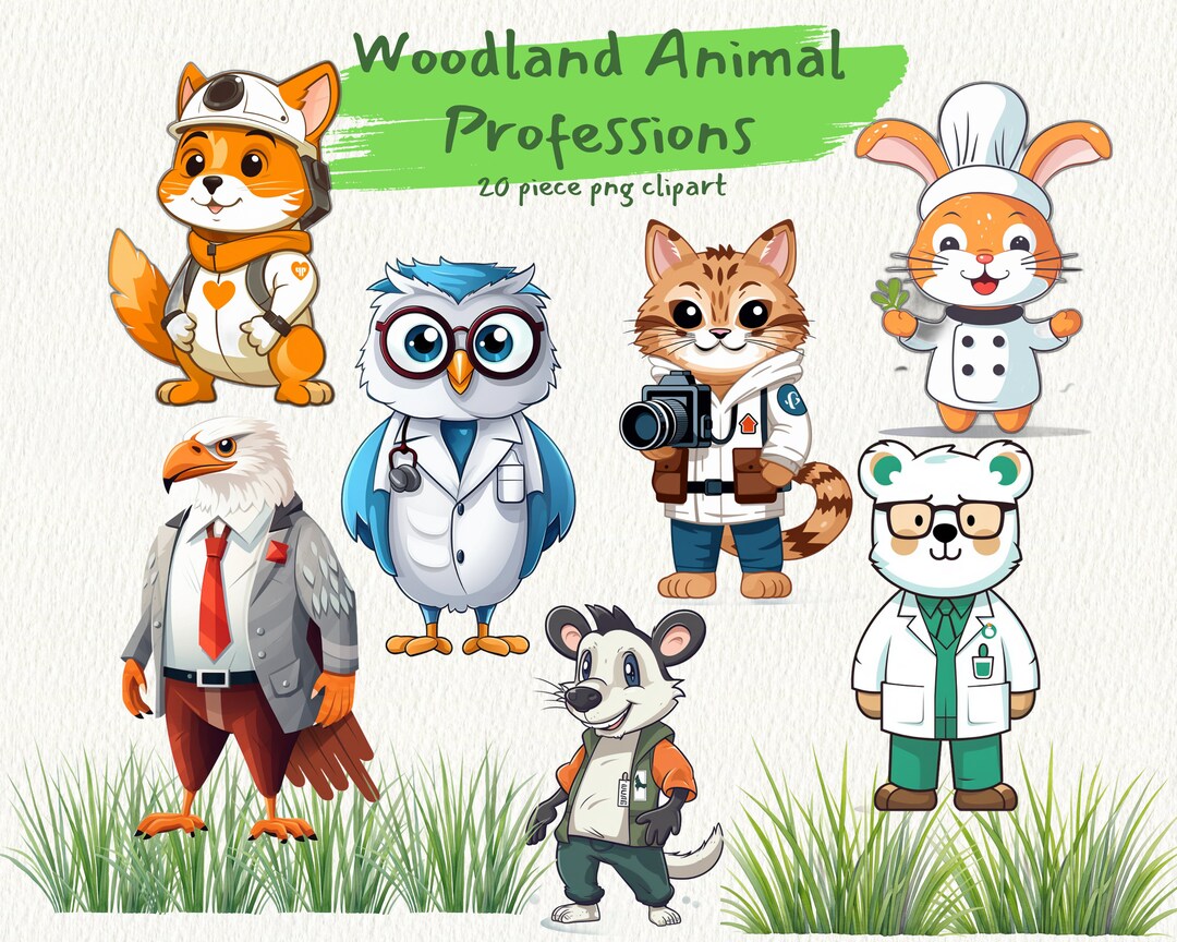 Professions Animals Woodland Animal Professions Digital Printable Clip Art in PNG - Etsy