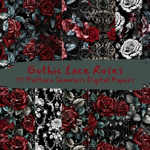 Gothic Lace Roses Pattern Seamless Digital Papers - printable scrapbook paper png instant download commercial use 300dpi