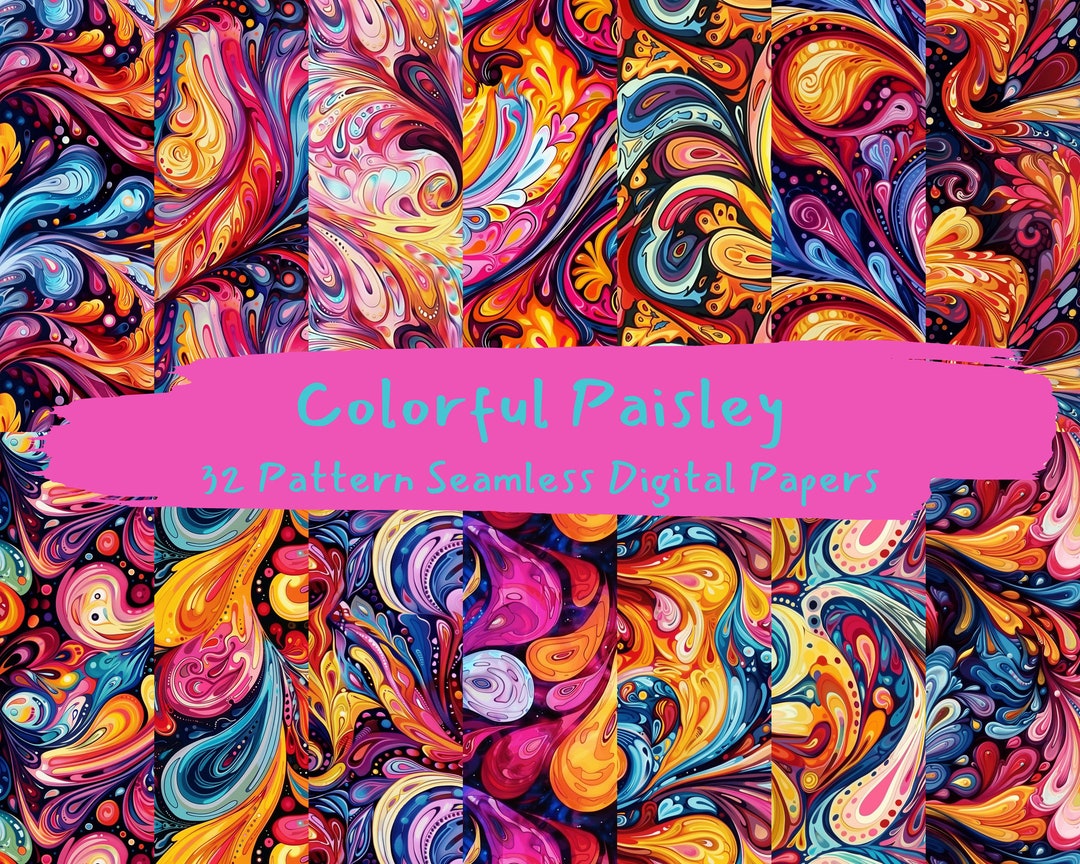 Colorful Paisley Pattern Seamless Digital Papers Printable Scrapbook ...