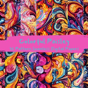 Colorful Paisley Pattern Seamless Digital Papers - printable scrapbook paper instant download, commercial use, 300dpi