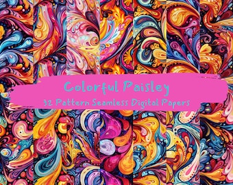 Colorful Paisley Pattern Seamless Digital Papers - printable scrapbook paper instant download, commercial use, 300dpi
