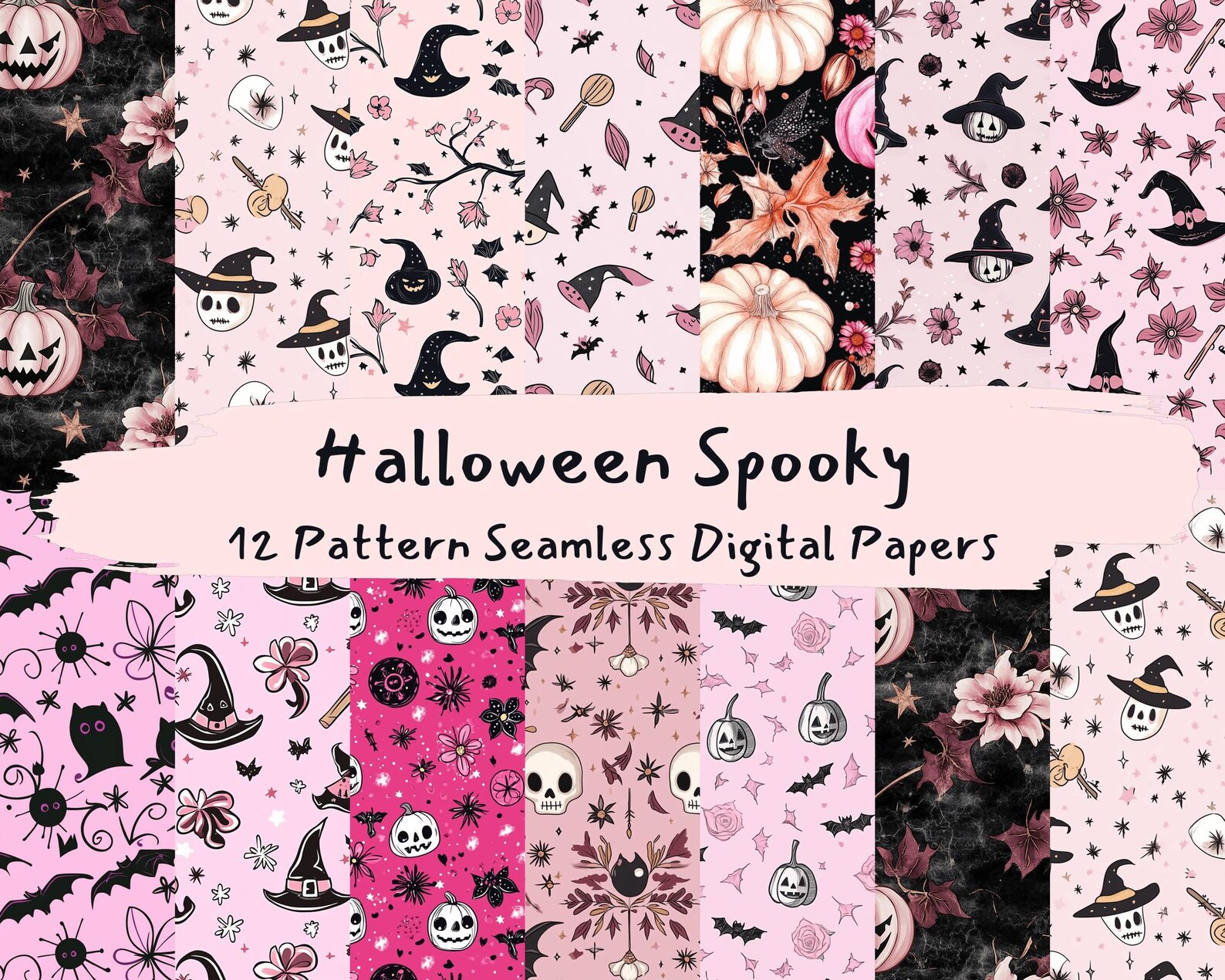 Halloween Spooky Pattern Seamless Digital Papers - Printable Scrapbook ...