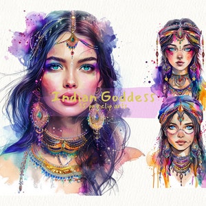 Indische Göttin digital druckbare Clipart-Bundle im PNG-Format transparenten Hintergrund-sofort-Download für kommerzielle Nutzung