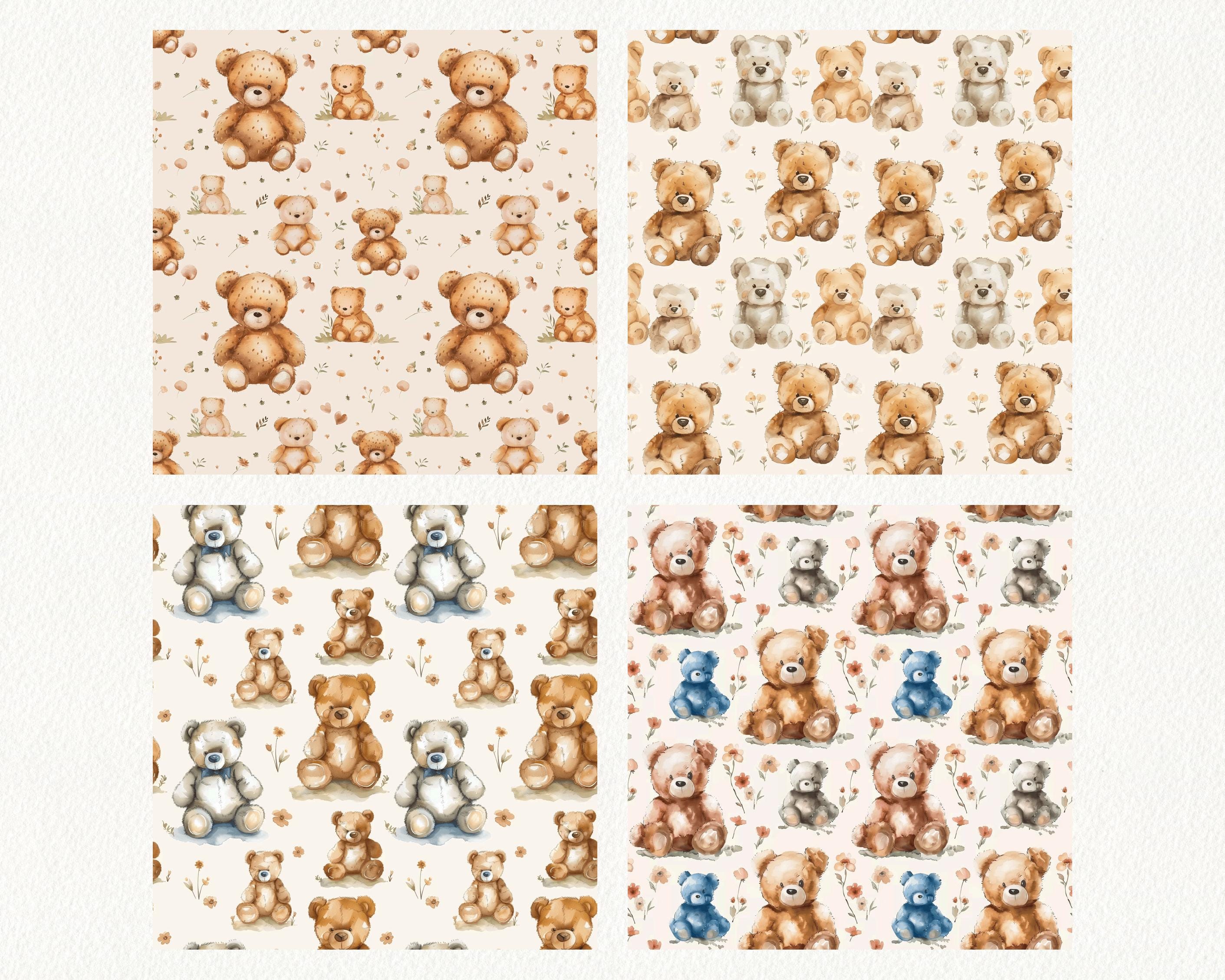 Watercolor Teddy Bear Pattern Seamless Digital Papers - Printable ...