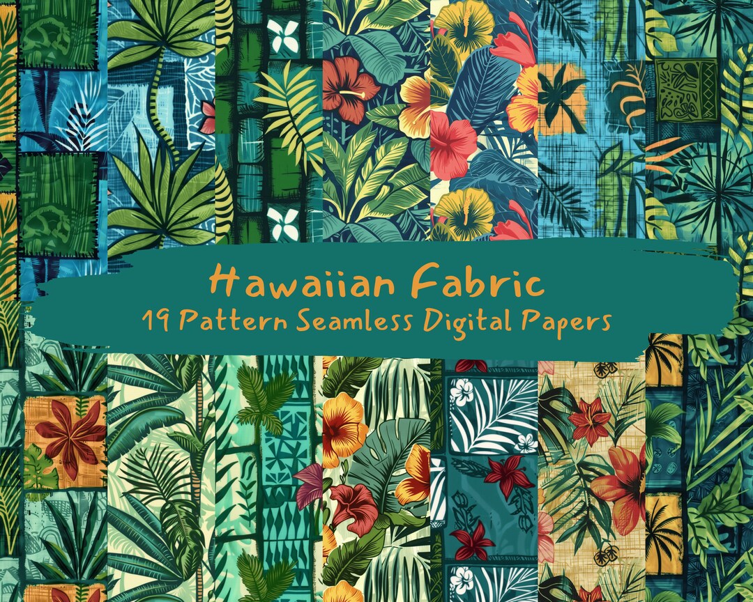 Hawaiian Fabric Pattern Seamless Digital Papers - Printable Scrapbook ...