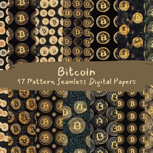 Bitcoin Pattern Seamless Digital Papers - printable scrapbook paper png instant download commercial use 300dpi