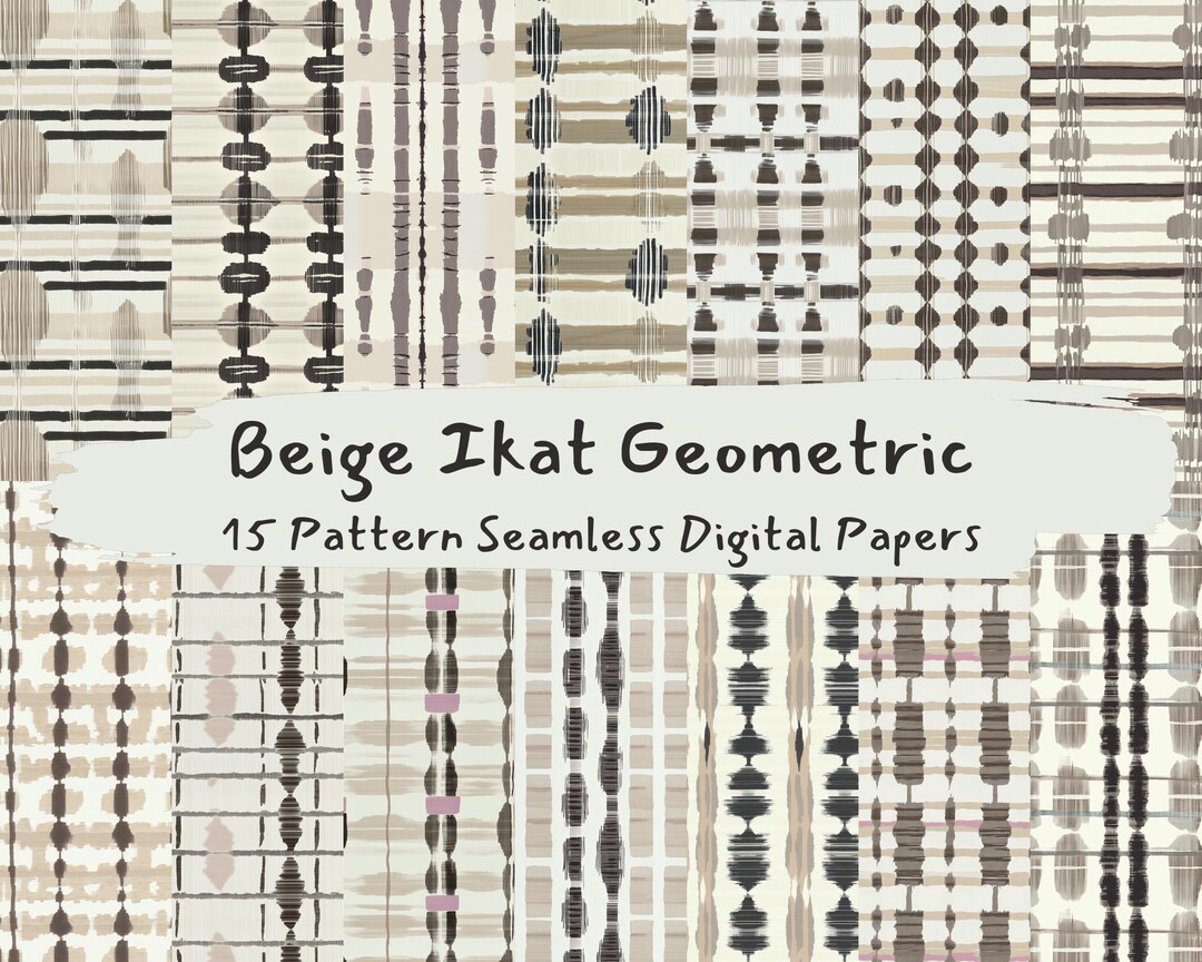Beige Ikat Geometric Pattern Seamless Digital Papers - Printable ...