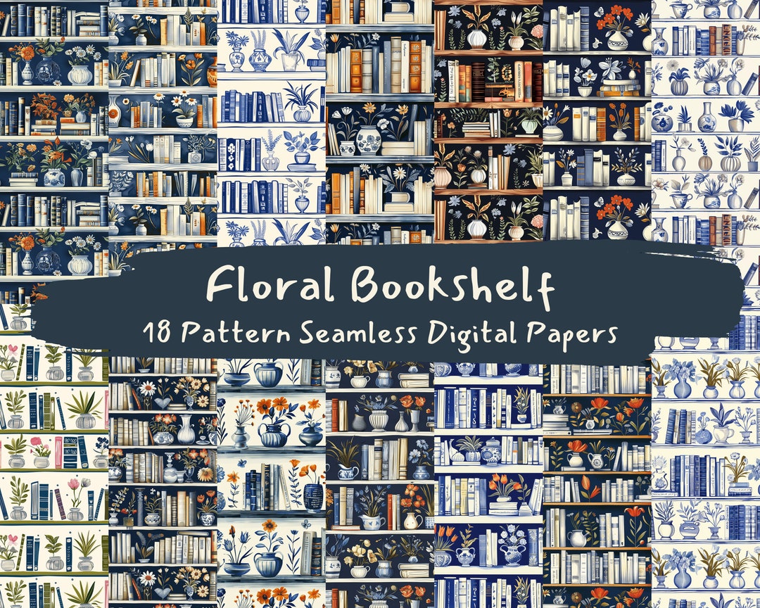 Floral Bookshelf Pattern Seamless Digital Papers - Printable Scrapbook ...