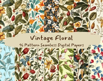 Vintage Floral Pattern Seamless Digital Papers - printable scrapbook paper png instant download commercial use 300dpi