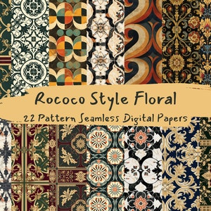 Rococo Style Floral Pattern Seamless Digital Papers - printable scrapbook paper instant download for commercial use, 300dpi