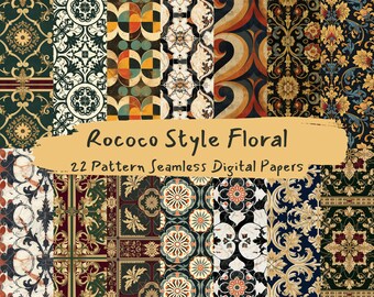 Papeles digitales sin costuras de patrón floral de estilo rococó - descarga instantánea de papel de álbum de recortes imprimible para uso comercial, 300 ppp