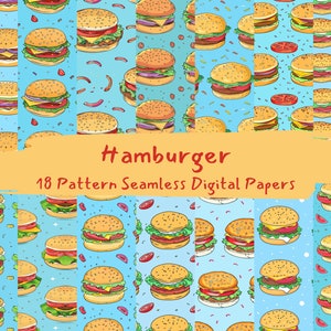 Sömlösa digitala papper med hamburgermönster - utskrivbart scrapbookpapper direktnedladdning, kommersiellt bruk, 300 dpi