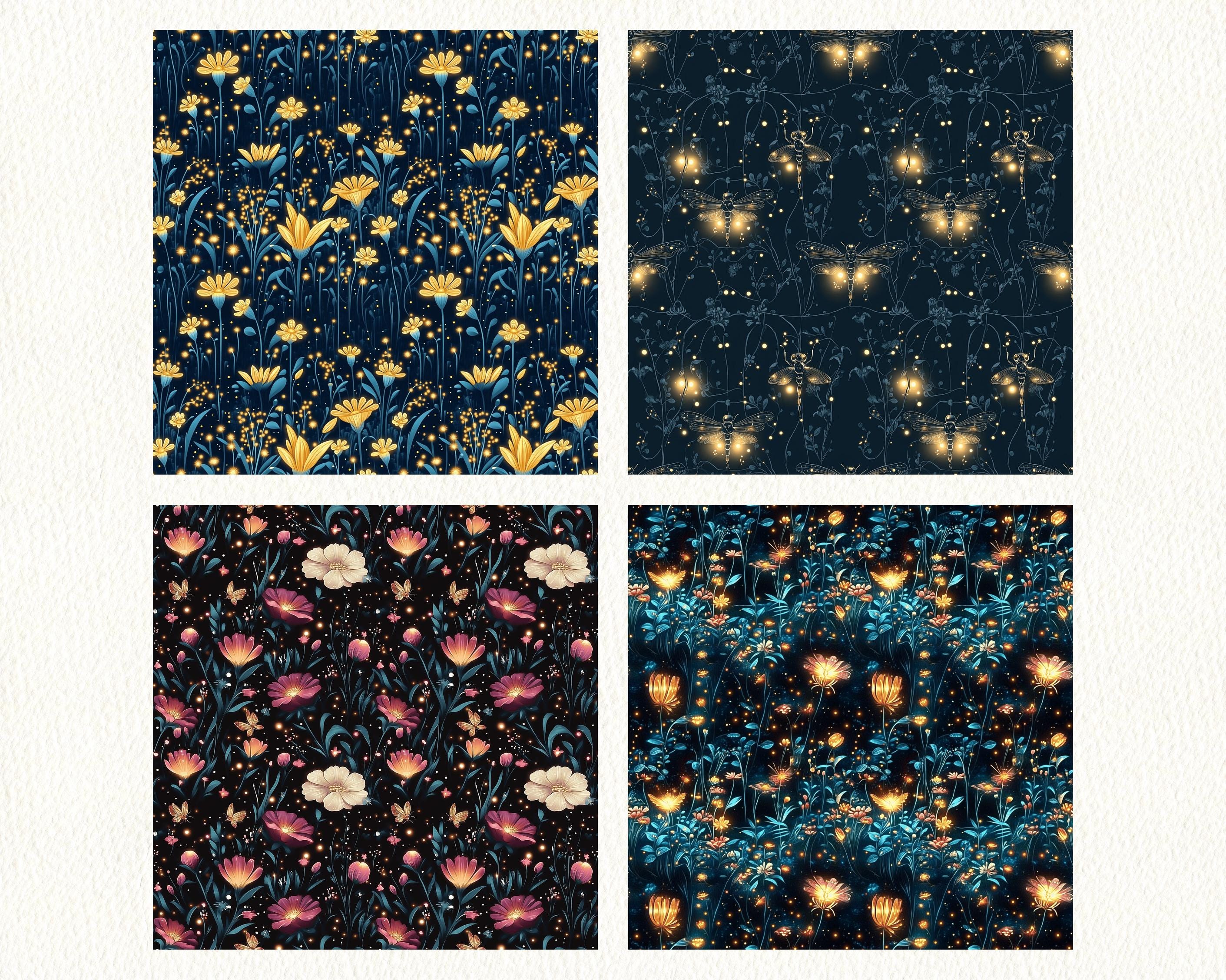 Paper Firefly Pattern Firefly Floral Pattern Seamless Digital Papers - Printable Scrapbook ...
