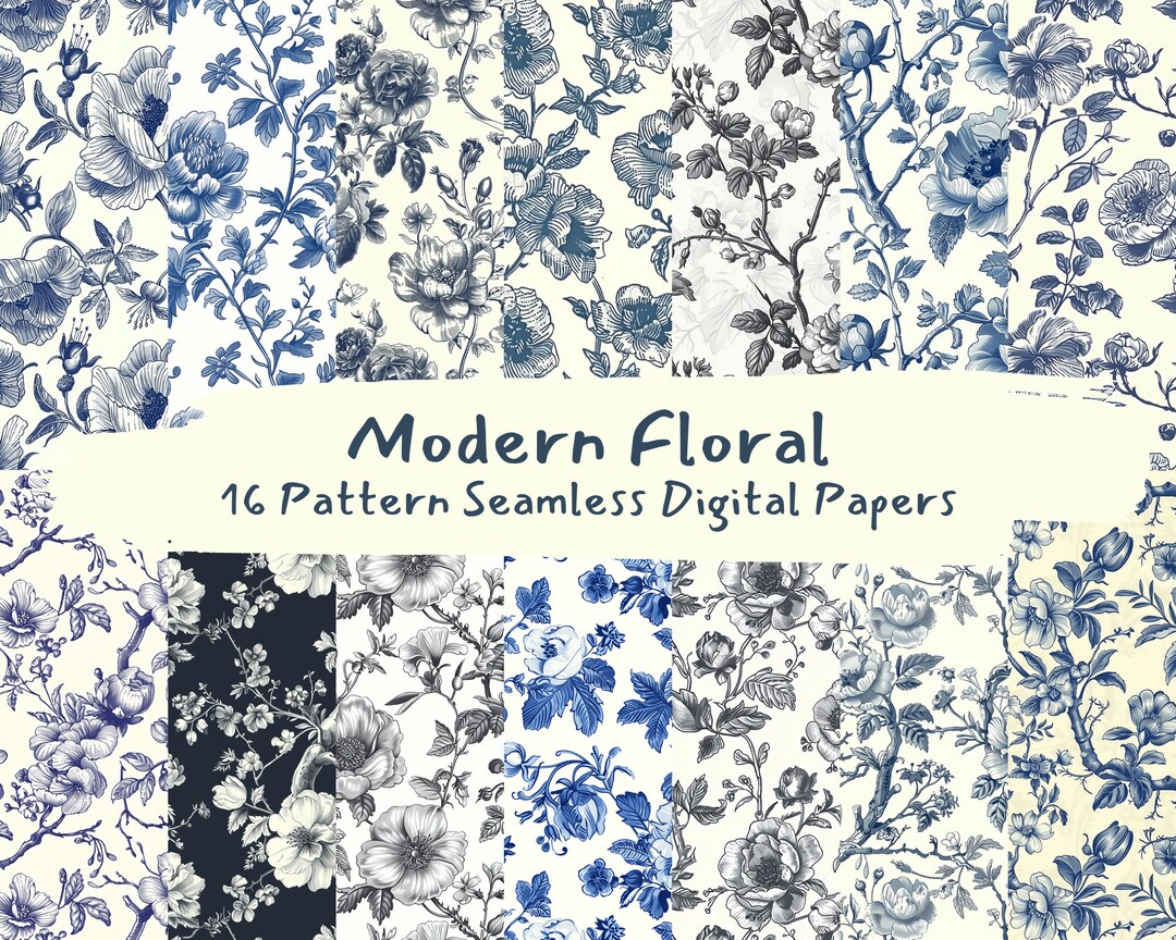 Modern Floral Pattern Seamless Digital Papers - Printable Scrapbook ...