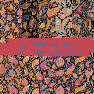 pink blue paisley Pattern Seamless Digital Papers - printable scrapbook paper png instant download commercial use 300dpi