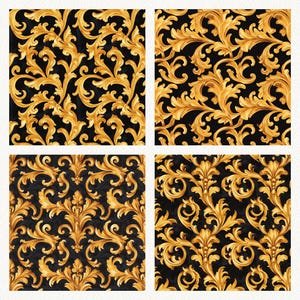Black Gold Baroque Pattern Seamless Digital Papers - Printable ...