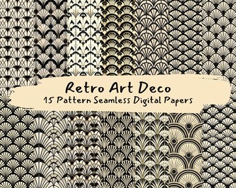 Retro Art Deco Pattern Seamless Digital Papers - printable scrapbook paper png instant download commercial use 300dpi