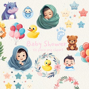 Baby Shower, digital printable clipart bundle in PNG format transparent background instant download for commercial use