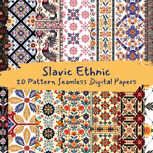 Slavic Ethnic Pattern Seamless Digital Papers - printable scrapbook paper instant download for commercial use, 300dpi