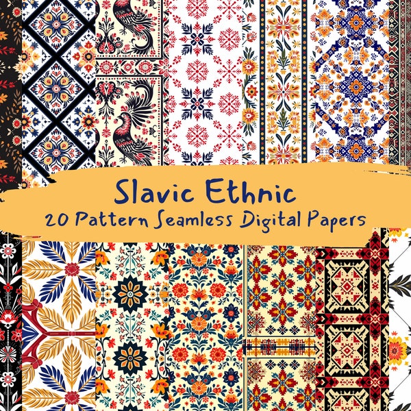 Slavic Ethnic Pattern Seamless Digital Papers - printable scrapbook paper instant download for commercial use, 300dpi