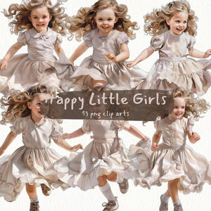 Happy Little Girls printable clipart, png format, transparent background, instant download, commercial use, 300dpi
