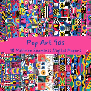 Papiers numériques sans couture motif Pop Art des années 90 - téléchargement immédiat sur papier de scrapbooking, usage commercial, 300 dpi