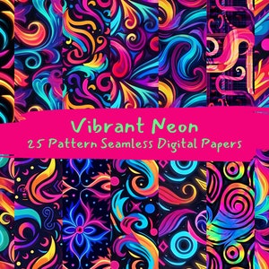 Vibrant Neon Pattern Seamless Digital Papers - printable scrapbook paper instant download, commercial use, 300dpi